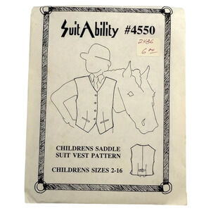 SuitAbility Pattern 4550 Childrens Saddle Suit Vest 2-16 Equestrian Riding UNCUT